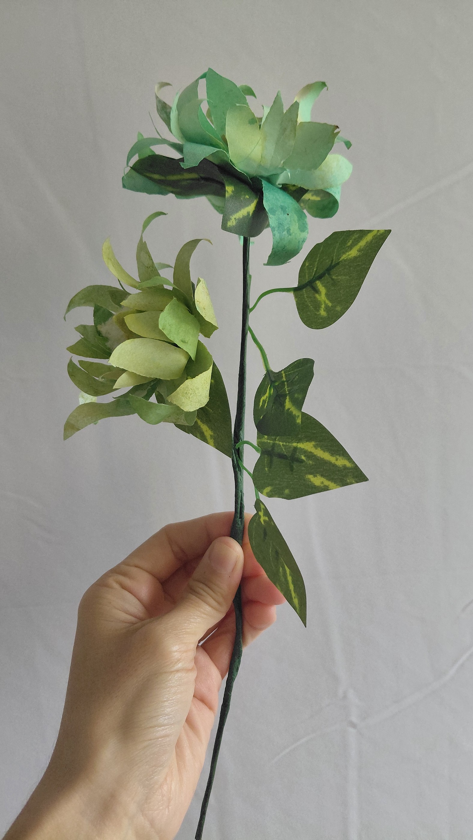 Green Handmade Paper Dahlia Stem